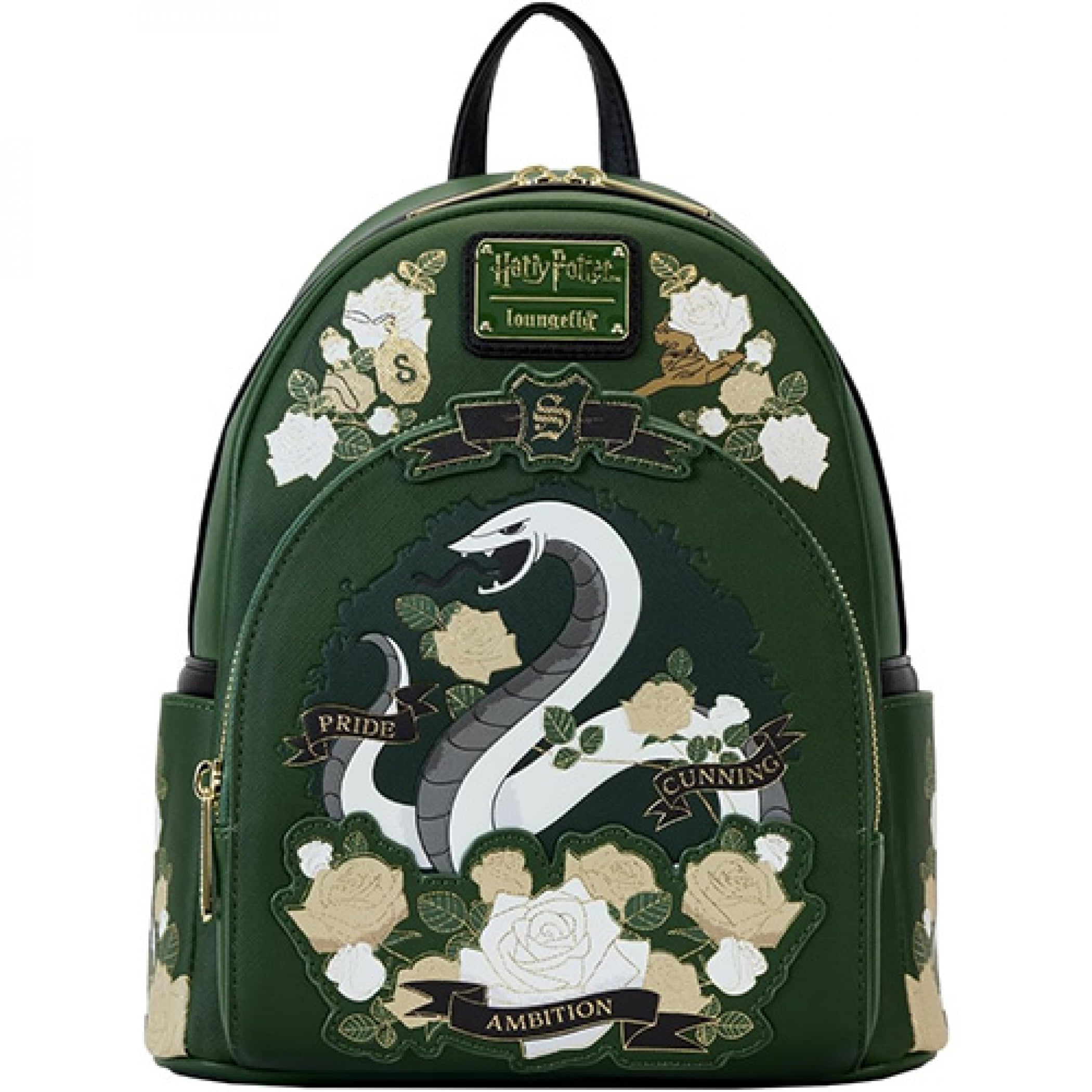 HARRY POTTER Adult Unisex Slytherin House Tattoo Vegan Leather Shoulder Backpack, Forest-green