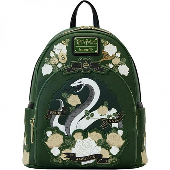 Harry Potter Adult Unisex Slytherin House Tattoo Vegan Leather Shoulder Backpack, Forest-green