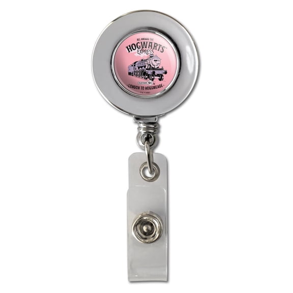 Harry Potter All Aboard The Hogwarts Express Retractable Reel Chrome Badge ID Card Holder Clip