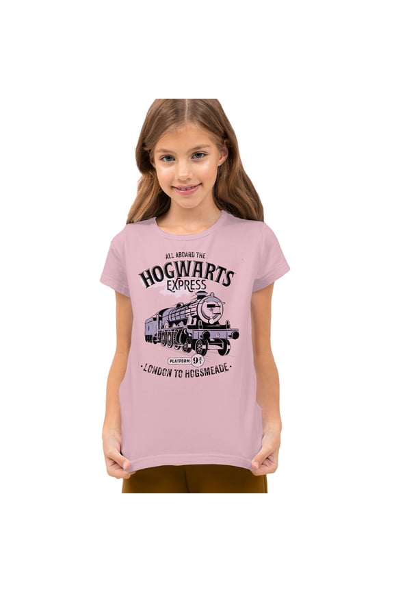 All Aboard the Hogwarts Express Kids T Shirt for Youth Boys and Girls, Pink, Medium