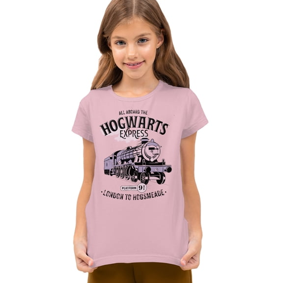 Harry Potter All Aboard the Hogwarts Express Kids T Shirt for Youth Boys and Girls, Pink, Medium