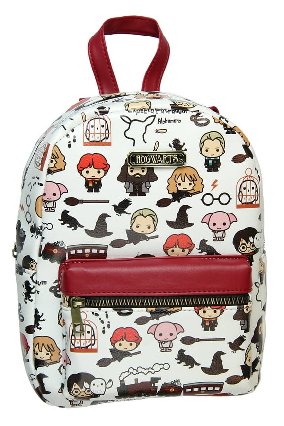 Harry Potter Allover Chibi Character Pattern Faux Leather Tote Bag Mini Backpack 11"