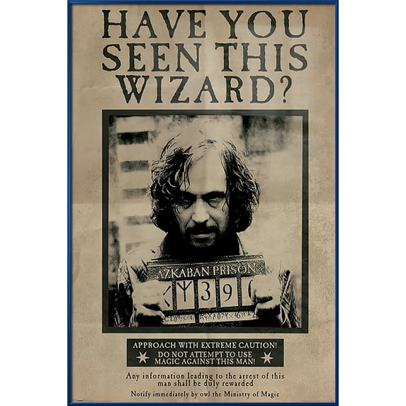 Harry Potter And The Prisoner Of Azkaban - Framed Movie Poster (Wanted: Sirius Black) (Size: 25" X 37") (Metallic Blue Plastic Frame)
