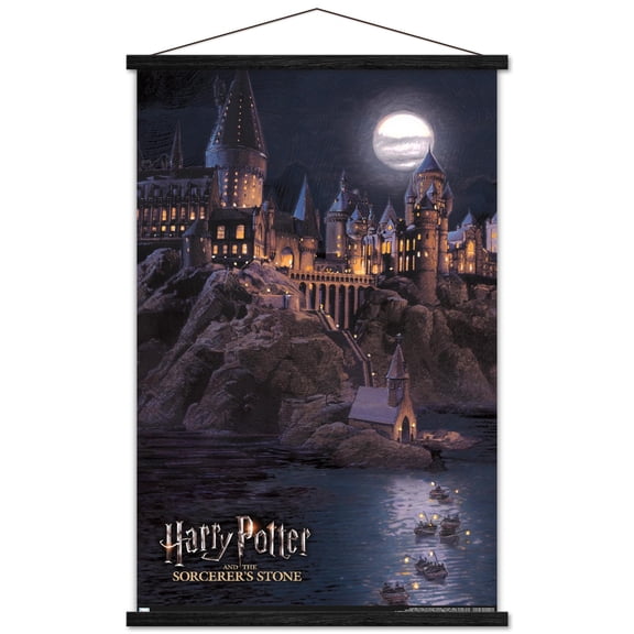 Harry Potter And The Sorcerer'S Stone - Hogwarts At Night Wall Poster with Magnetic Frame, 22.375" x 34"