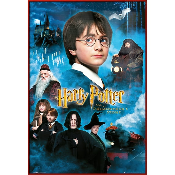 Harry Potter And The Sorcerer's Stone - Framed Movie Poster (Intl. Regular Style - The Philosopher's Stone) (Size: 25" X 37") (Red Plastic Frame)