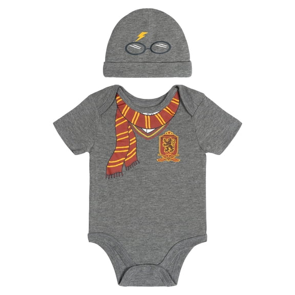 Harry Potter Baby Boy or Girl Cosplay Bodysuit and Hat Set Grey Harry Potter