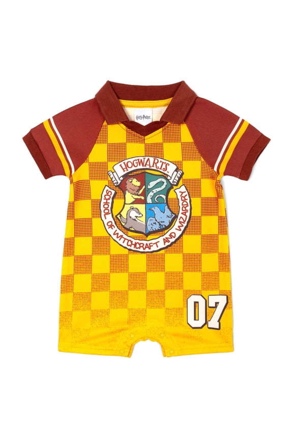 Baby Boys' Short Sleeve Athletic Jersey Romper Maroon and Yellow Harry Potter