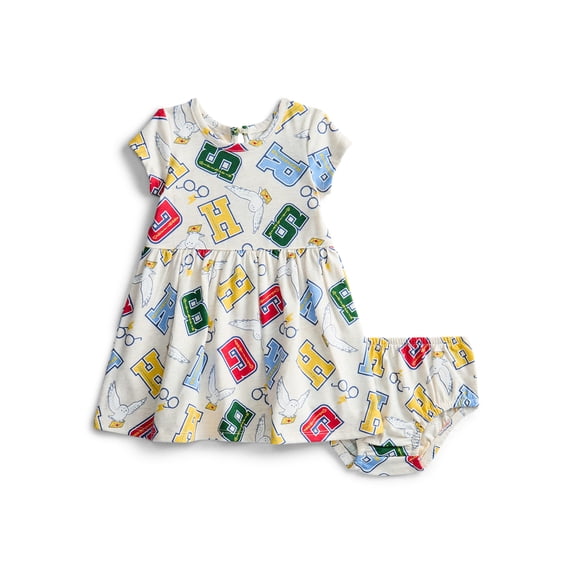 Harry Potter Baby Girl Print Dress and Matching Diaper Cover Set, 2-Piece Sizes 0/3M-6/9M