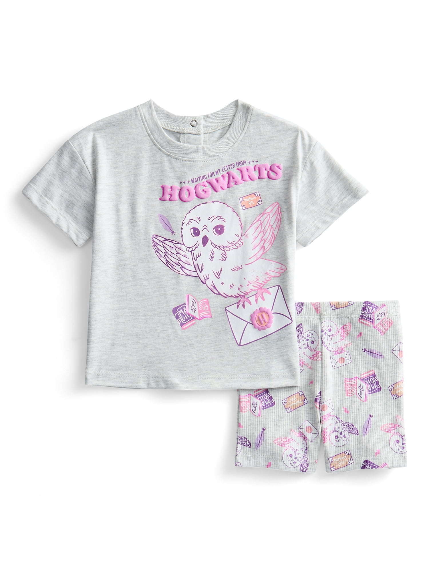 Harry Potter Baby Girls Graphic Tee and Bike Shorts Set, 2-Piece, Sizes 0/3M-24M