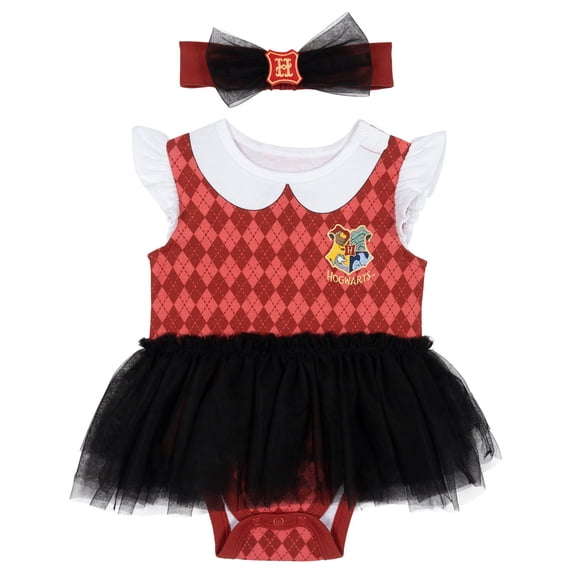 Harry Potter Baby Girls' Cosplay Tutu Bodysuit and Headband Set Burgundy Argyle