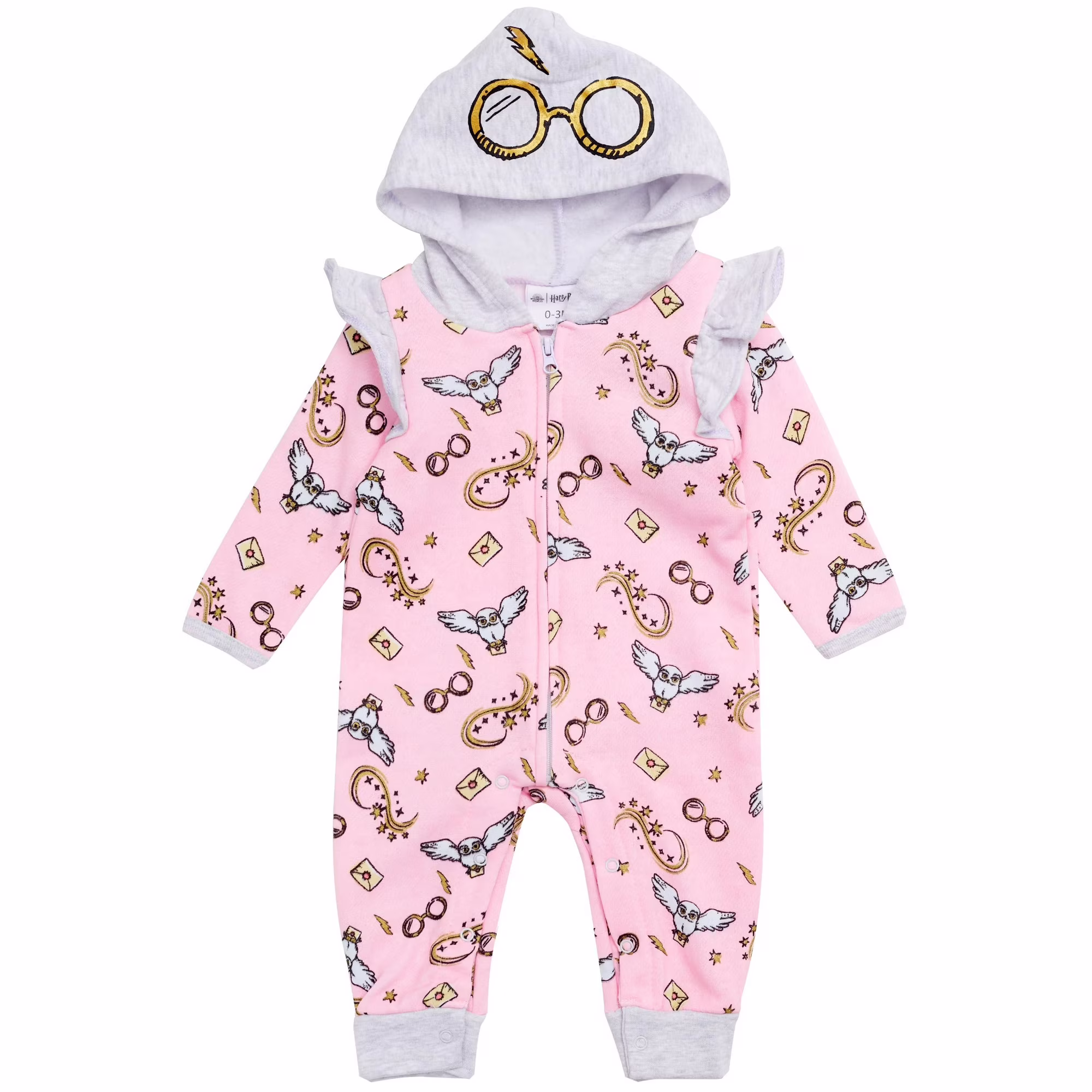 Baby Girls Hooded Bodysuit - Sweatshirt Fleece Zip Up One Piece Baby Clothes Pink/Grey, 18M