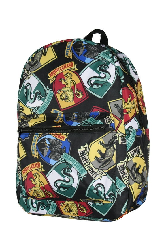 Harry Potter Backpack Hogwarts Houses Crest All Over Print Laptop Travel Backpack 17"