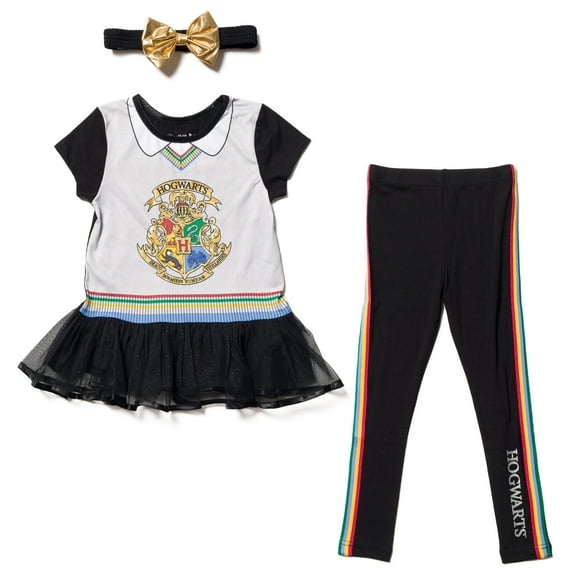 Harry Potter Big Girls Cosplay T-Shirt Dress Leggings and Headband 3 Piece Outfit Set Little Kid to Big Kid