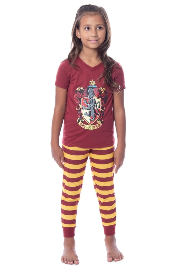 Harry Potter Girls' Hogwarts House Crest Short-Sleeve Jogger Pajama Set - Gryffindor Slytherin Ravenclaw Hufflepuff