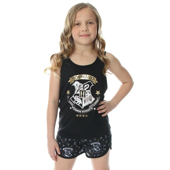 Harry Potter Girls' Hogwarts House Crest 2 PC Tank Top Shorts Pajama Set - Gryffindor Slytherin Hufflepuff Ravenclaw