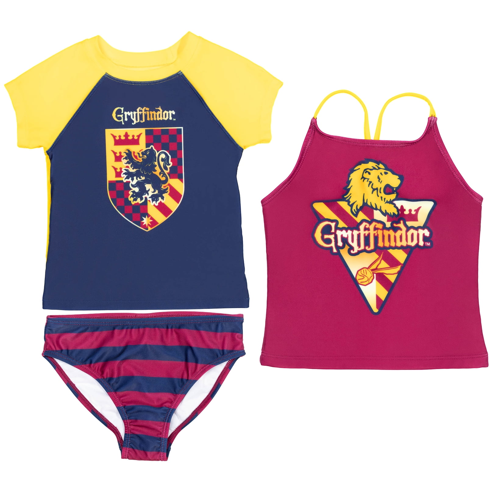 Harry Potter Big Girls Rash Guard Tankini Top and Bikini Bottom 3 Piece