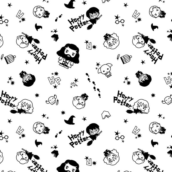 Harry Potter Black and White Chibi Pattern Premium Roll Gift Wrap Wrapping Paper