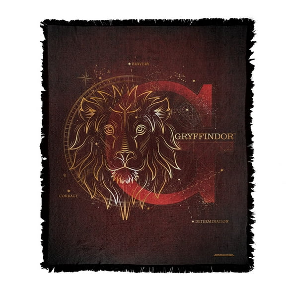 Harry Potter Blanket, 50'x60' Celestial Gryffindor Woven Tapestry Cotton Blend Fringed Throw Blanket