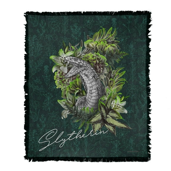 Harry Potter Blanket, 50'x60' Floral Lines Slytherin Woven Tapestry Cotton Blend Fringed Throw Blanket