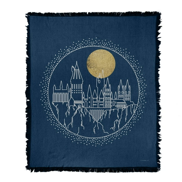 Harry Potter Blanket, 50'x60' Hogwarts Full Moon Line Art Woven Tapestry Cotton Blend Fringed Throw