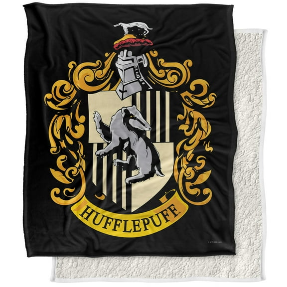 Harry Potter Blanket, 50"x60", Hufflepuff Crest 1 Silky Touch Sherpa Back Super Soft Throw Blanket