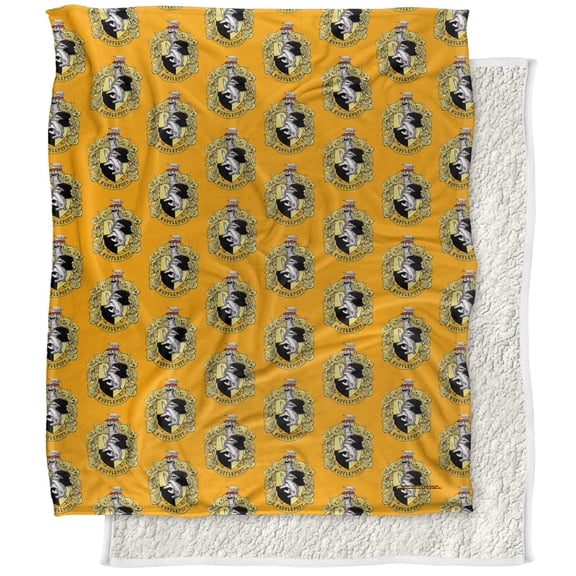 Harry Potter Blanket, 50"x60", Hufflepuff Crest 3 Silky Touch Sherpa Back Super Soft Throw Blanket