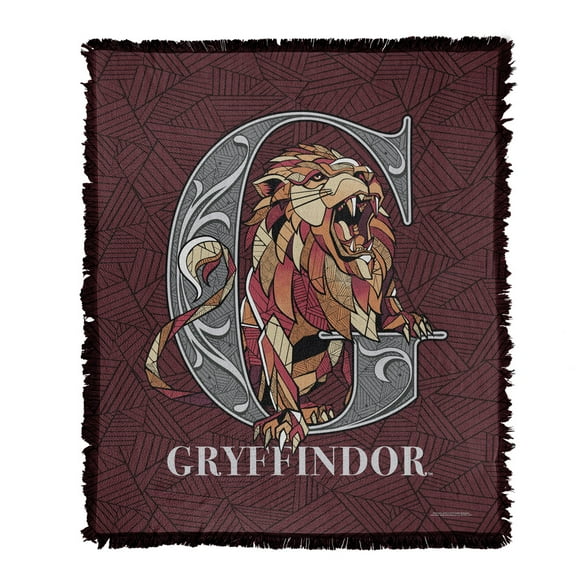 Harry Potter Blanket, 50'x60' Line Style Gryffindor Woven Tapestry Cotton Blend Fringed Throw Blanket