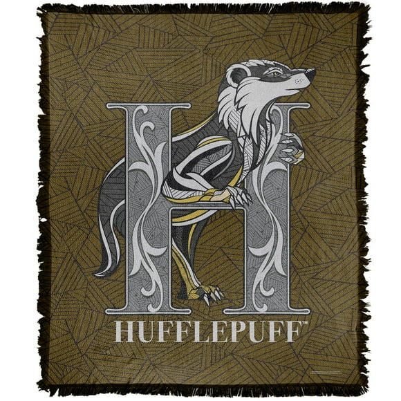Harry Potter Blanket, 50"x60" Line Style Hufflepuff Woven Tapestry Cotton Blend Fringed Throw Blanket