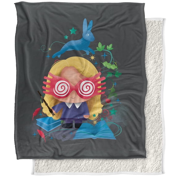 Harry Potter Blanket, 50"x60", Luna Lovegood Chibi Silky Touch Sherpa Back Super Soft Throw Blanket