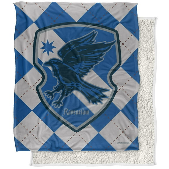 Harry Potter Blanket, 50"x60", Ravenclaw Plaid Sigil Silky Touch Sherpa Back Super Soft Throw Blanket