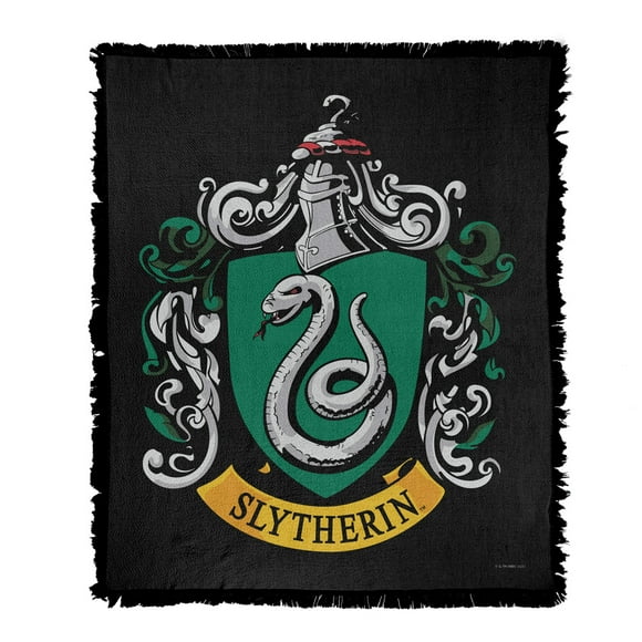 Harry Potter Blanket, 50'x60' Slytherin Crest Woven Tapestry Cotton Blend Fringed Throw