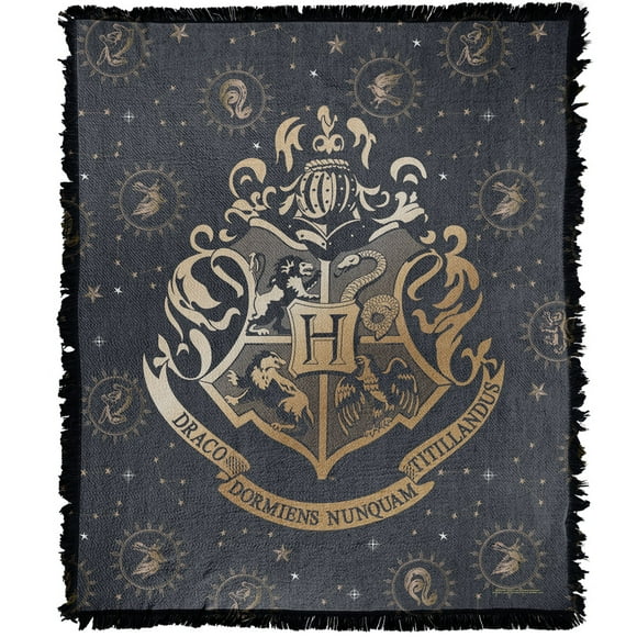 Harry Potter Blanket, 50"x60" Starry Hogwarts Woven Tapestry Cotton Blend Fringed Throw Blanket