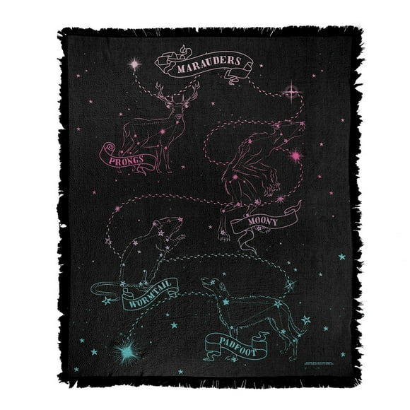 Harry Potter Blanket, 50'x60' Starry Marauders Woven Tapestry Cotton Blend Fringed Throw Blanket