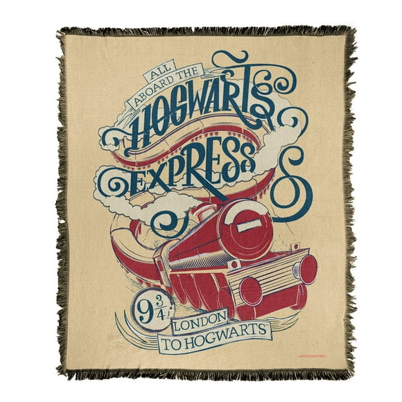 Harry Potter Blanket, 50'x60' Stylized Hogwarts Express Woven Tapestry Cotton Blend Fringed Throw Blanket