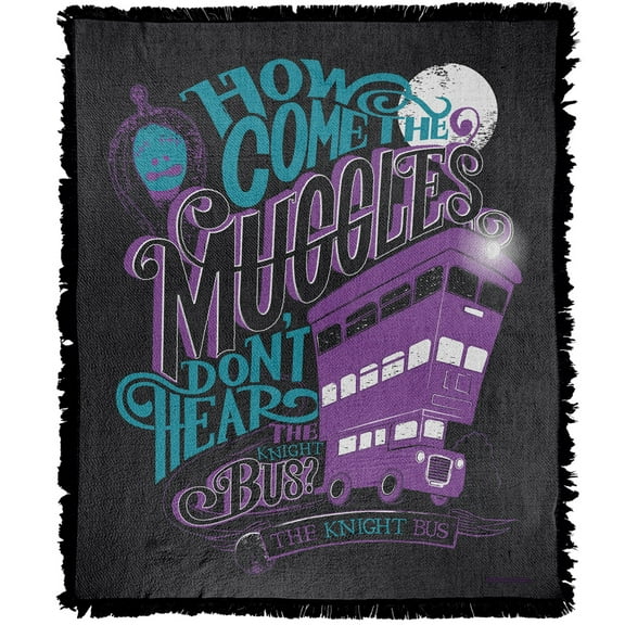 Harry Potter Blanket, 50"x60" The Knight Bus Woven Tapestry Cotton Blend Fringed Throw Blanket