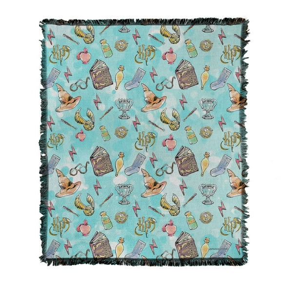 Harry Potter Blanket, 50'x60' Water Color Pattern Woven Tapestry Cotton Blend Fringed Throw