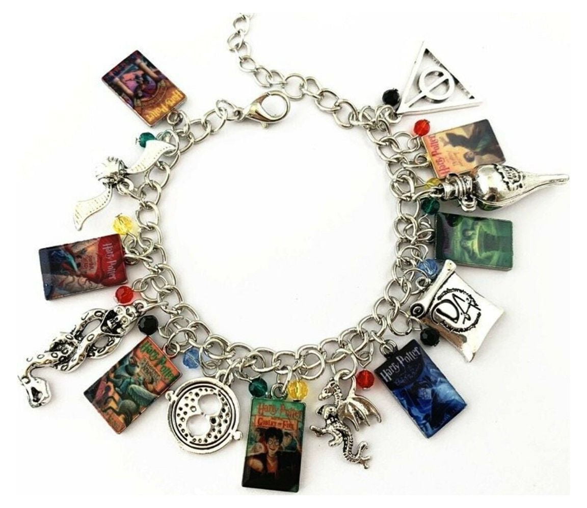 Mainstreet247 Harry Potter Books and Logo Charm Metal Novelty Charm Bracelet