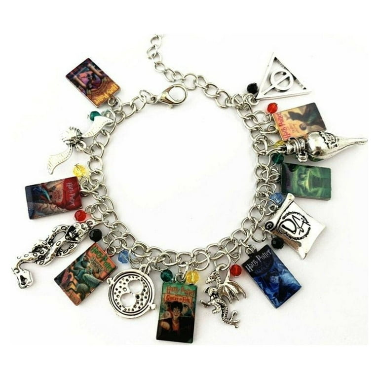 Harry Potter Books and Logo Charm Metal Novelty Charm Bracelet, Women's, Size: One size, Grey Type