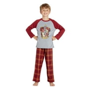 PJAMMY Harry Potter Boys' Hogwarts Houses Crest Plaid Raglan 2PC Pajama Set - Gryffindor Hufflepuff Ravenclaw Slytherin