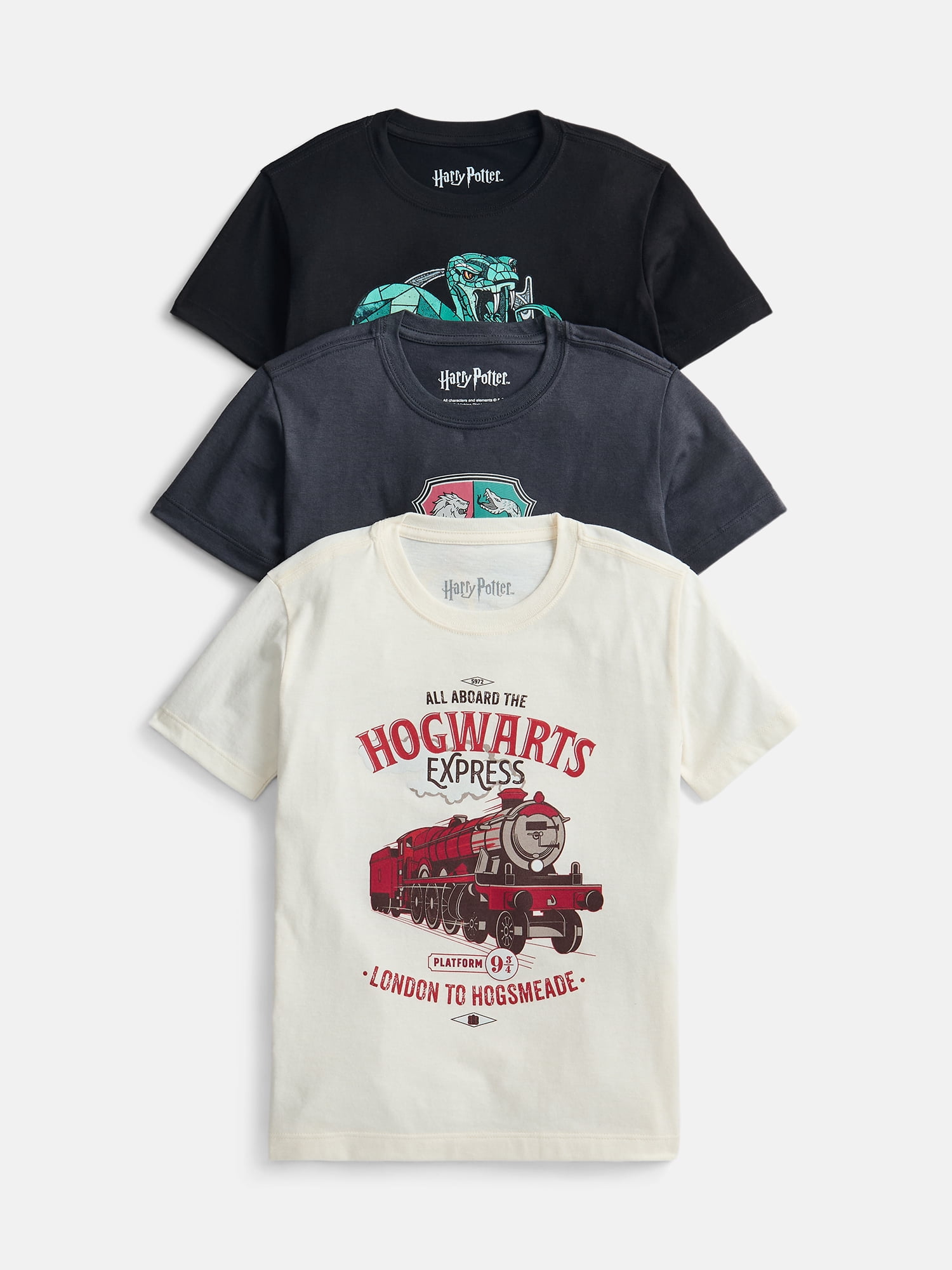 Harry Potter Boys Crewneck Graphic Tee with Short Sleeves, 3-Pack, Sizes XS-2XL