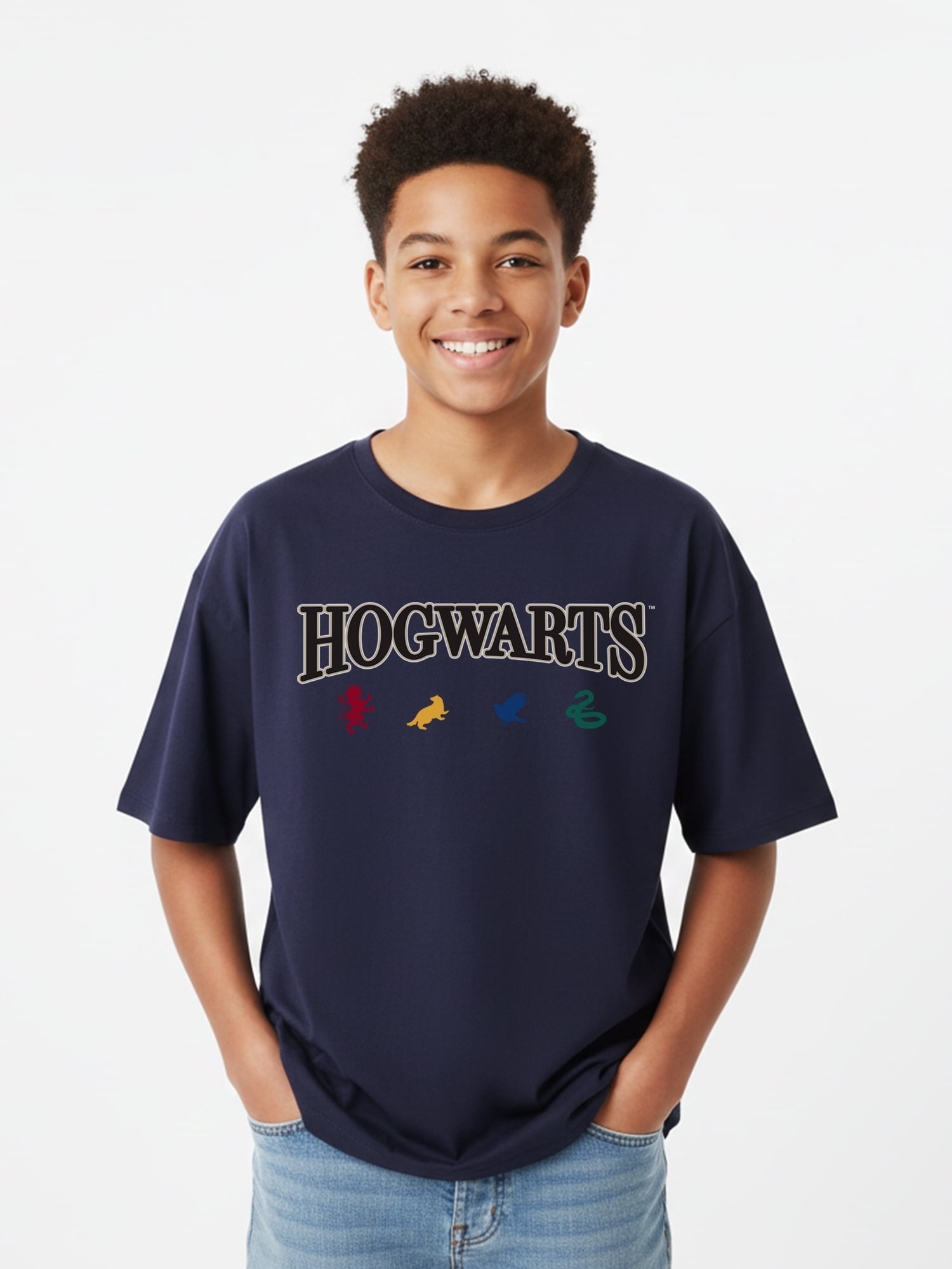 Harry Potter, Boys' & Big Boys' Graphic Short Sleeve Tee, Hogwarts Mascots, Sizes 4-18