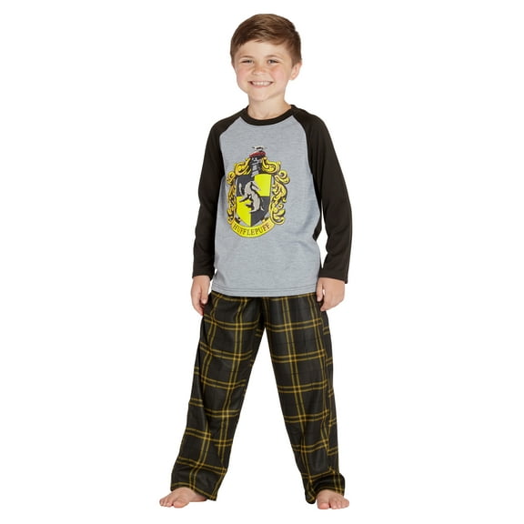 Harry Potter Boys' Hogwarts Houses Crest Plaid Raglan 2PC Pajama Set - Gryffindor Hufflepuff Ravenclaw Slytherin