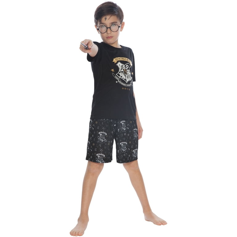 Harry Potter Boys Little Hogwarts Wizard Crest Pajama Short Set Black 8