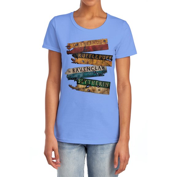 Harry Potter Burnt Banners Women's T Shirt, Carolina Blue, Small