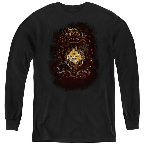 Harry Potter Celestial Marauders Map Kids Long Sleeve T Shirt (X-Large) for Youth Boys and Girls, Black