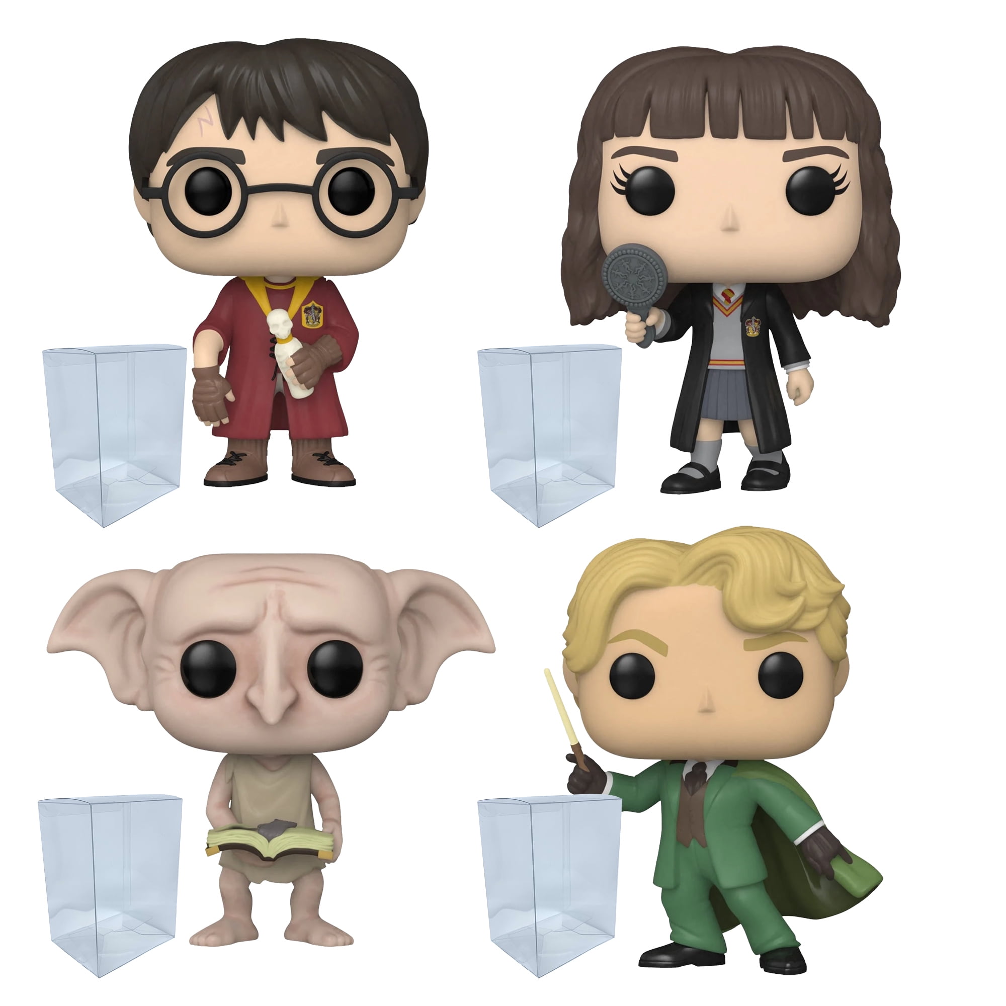 Harry Potter Chamber of Secrets Funko Pop Set of 4 with Protector Bundle Includes Harry Hermione Dobby and Gilderoy Lockhart Vinyl Figures with 4 Blue Salamander Emporium Plastic Protector Cases Walma...