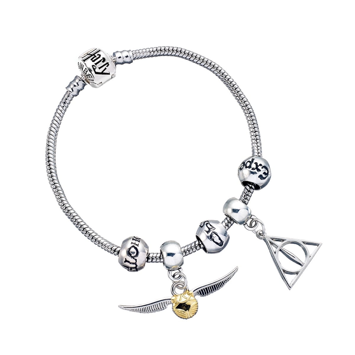 Harry Potter Charm Set Silver Plated Braceletwith Deathly Hallows Golden Snitch 3 Spell Bead charms Walmart