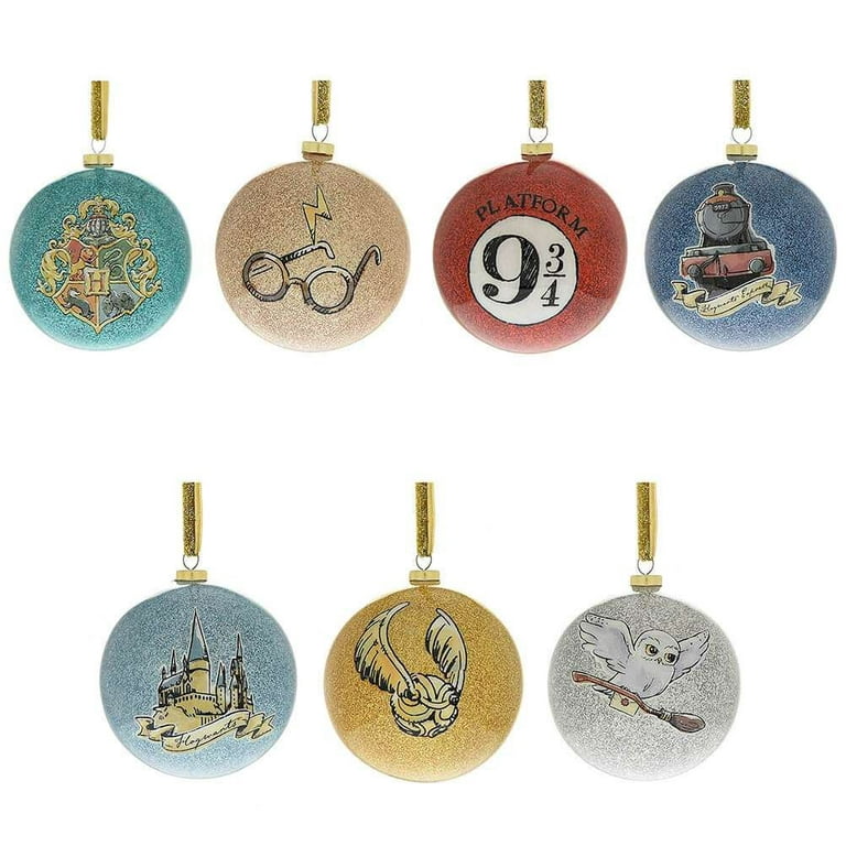 Harry Potter Charms Hedwig Dobby Buckbeak Glitter Hanging Tree Baubles (Set  of 7) with Presentation Box - Christmas Decorations