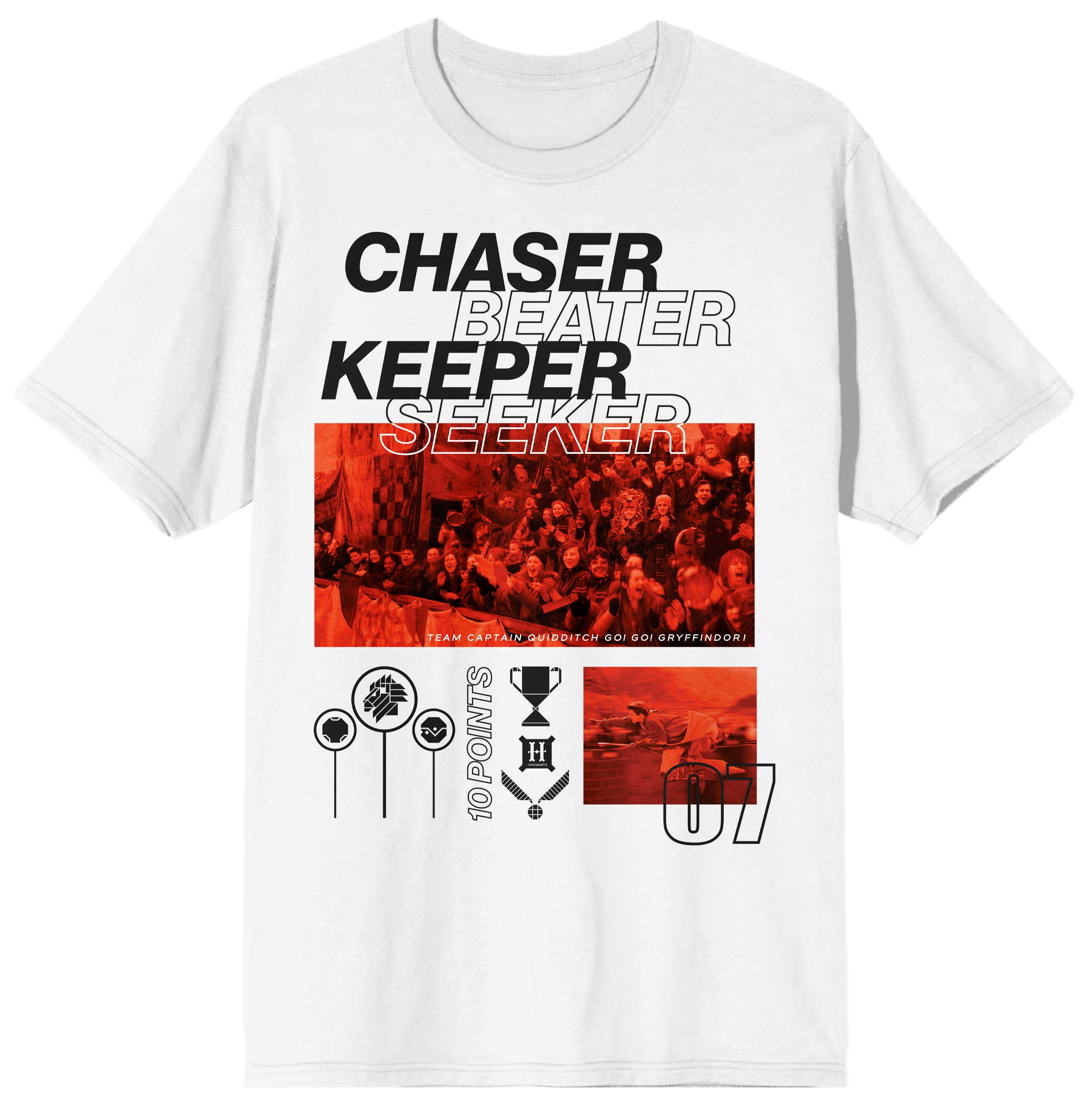 Harry Potter Chaser Beater, Keeper Seeker Quidditch Men's White Graphic Tee  - S, image size:2242x2267