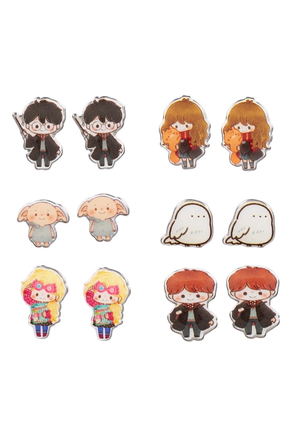 Harry Potter Chibi Character Fashion 6 Pack Costume Jewelry Stud Earrings Set
